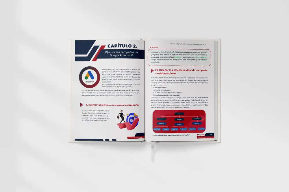 Contenido del ebook Estrategias de ChatGPT mostrando campañas para Google Ads